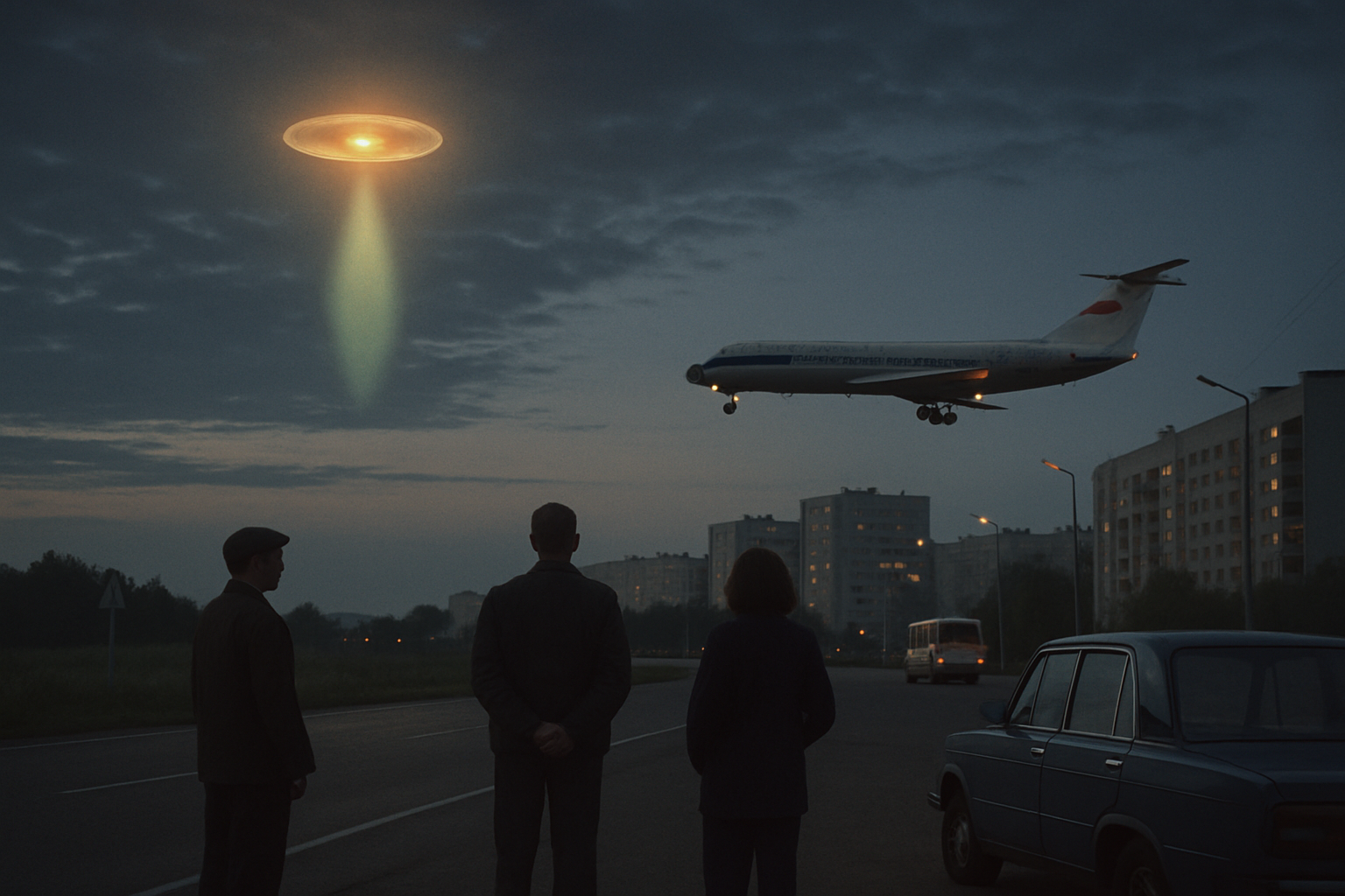 AI illustration of the Aeroflot Flight 8352 UFO encounter (1984 Minsk UFO case) incident (1)