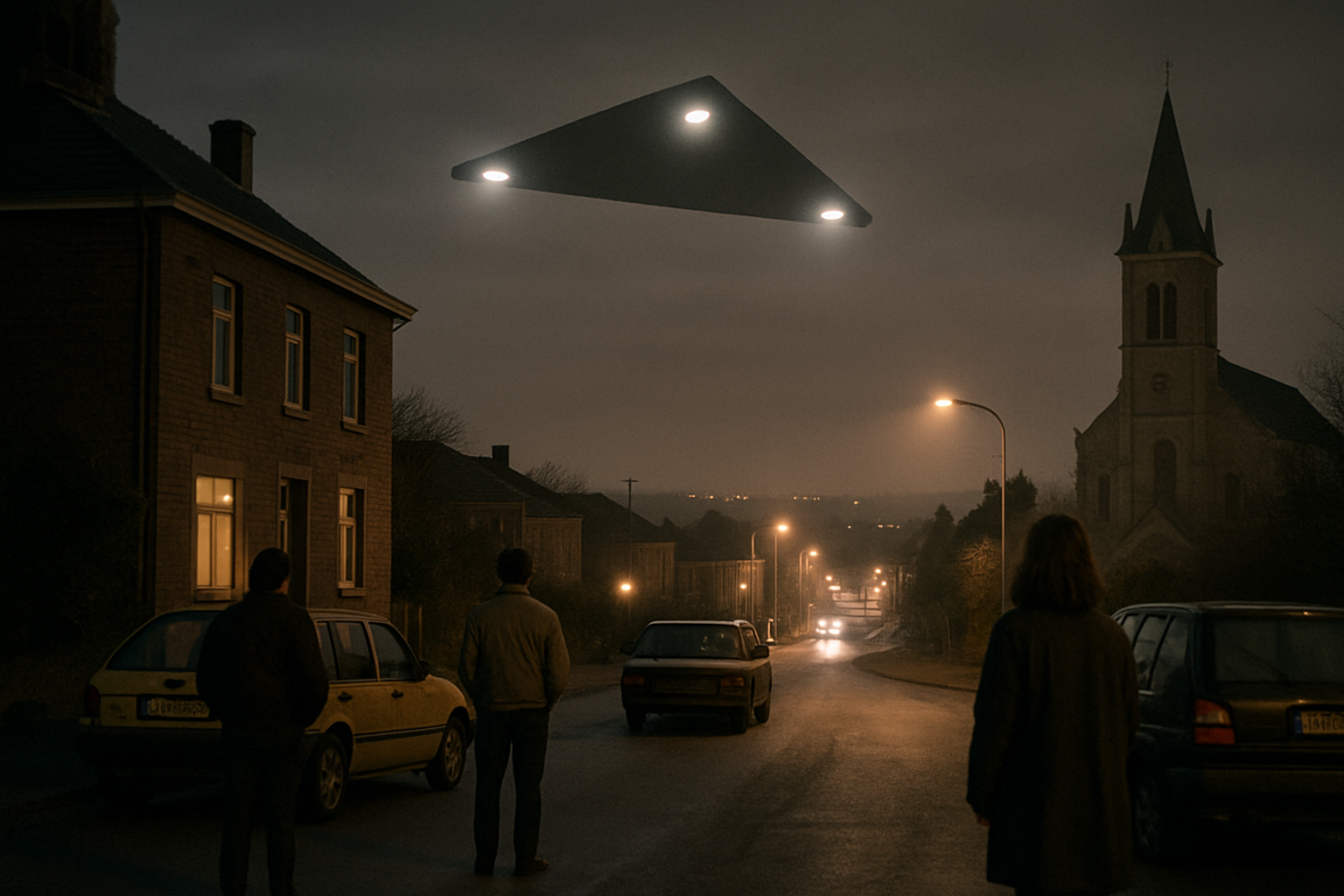 AI illustration of the Belgian UFO wave (1989–1990) incident (1)