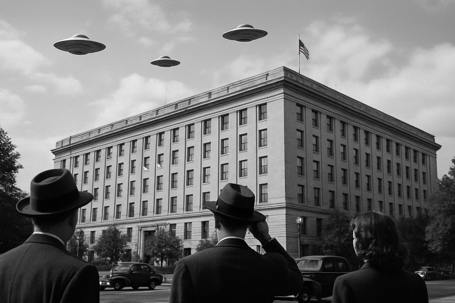AI illustration of the FBI 62-HQ-83894: The Flying Saucers Master File incident (1)