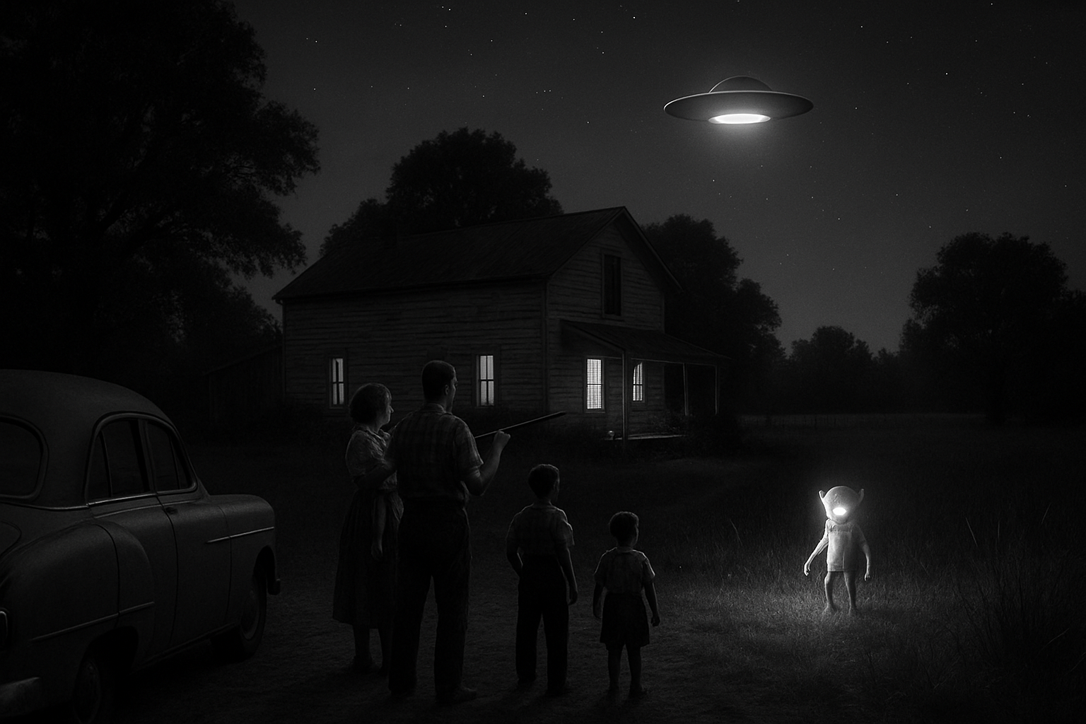 AI illustration of the The Kelly–Hopkinsville Encounter (1955) incident (1)