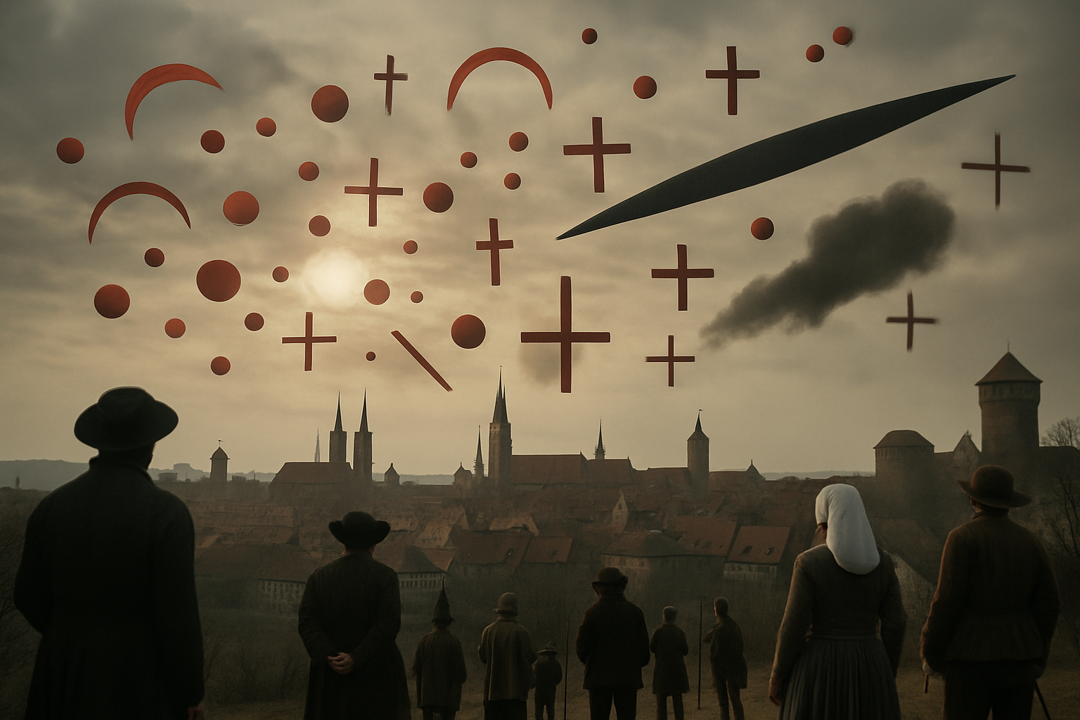 AI illustration of the 1561 celestial phenomenon over Nuremberg incident (1)