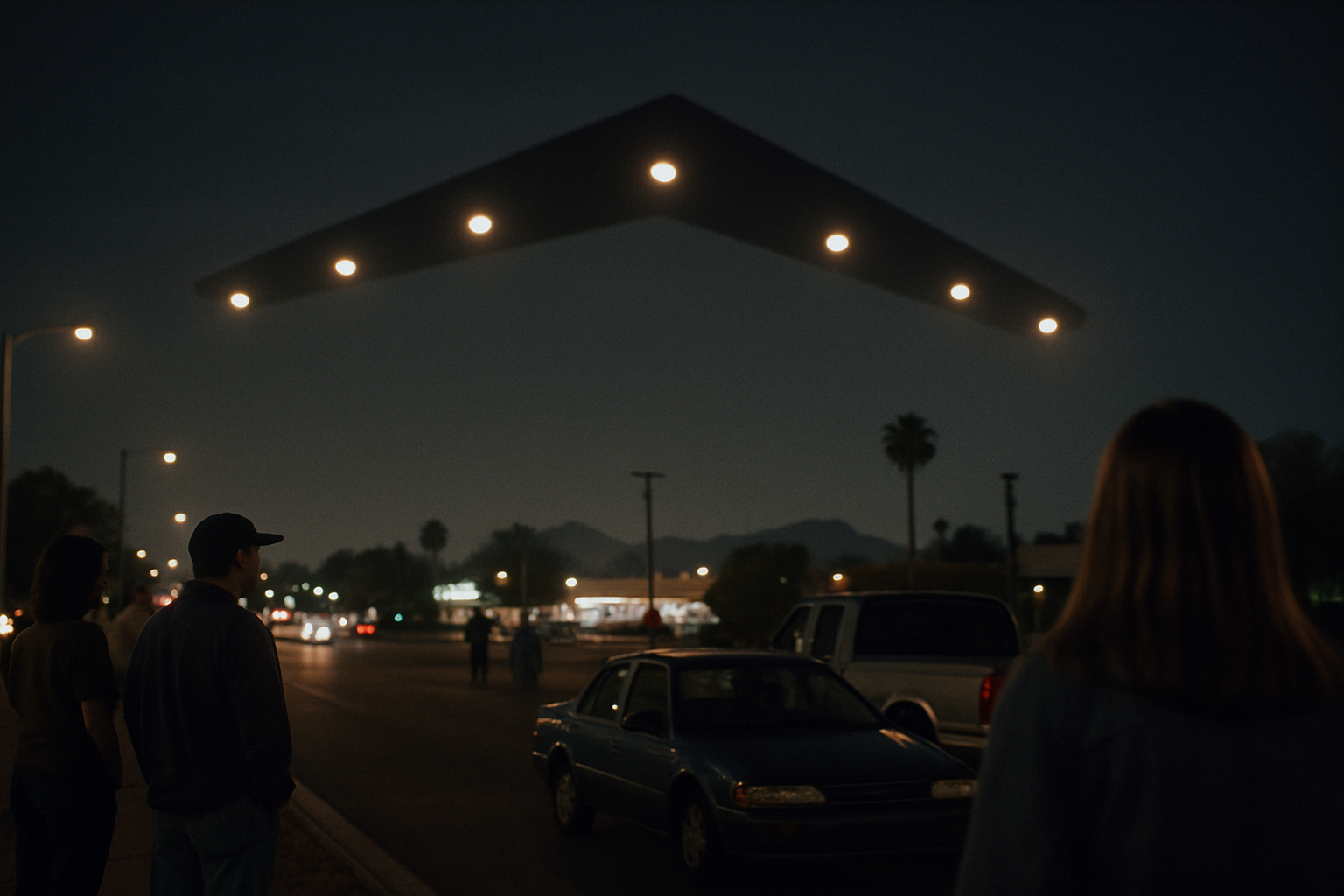 AI illustration of the The Phoenix Lights (1997) incident (1)