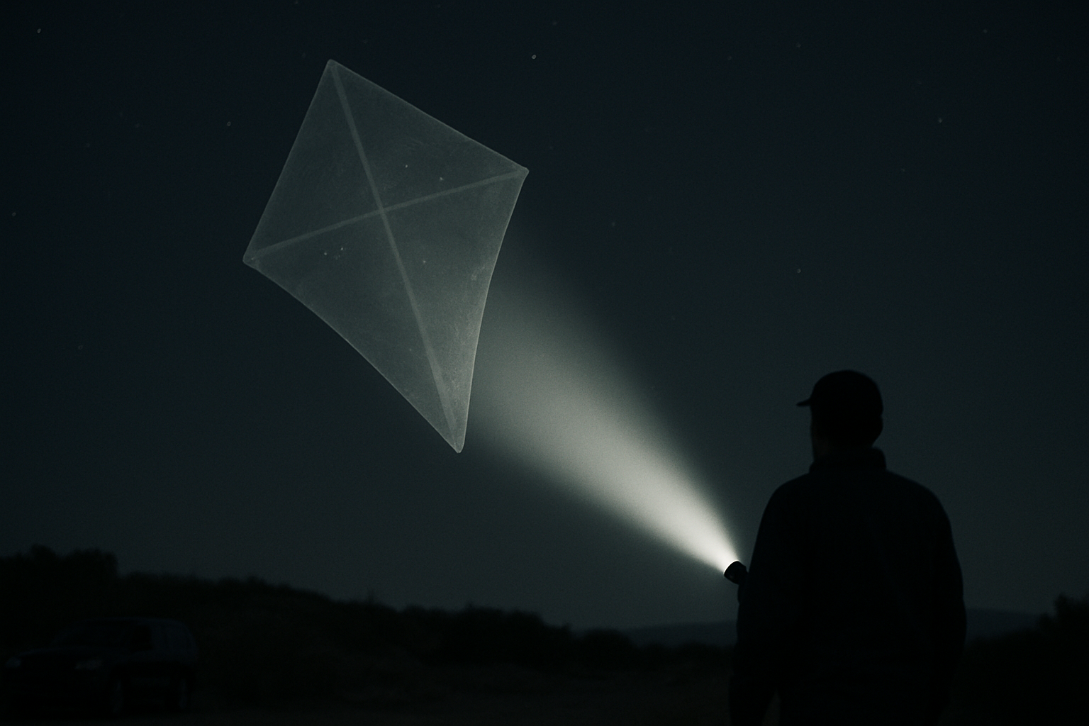 AI illustration of the Transparent Kite: a flashlight beam blocked by something invisible incident (2)