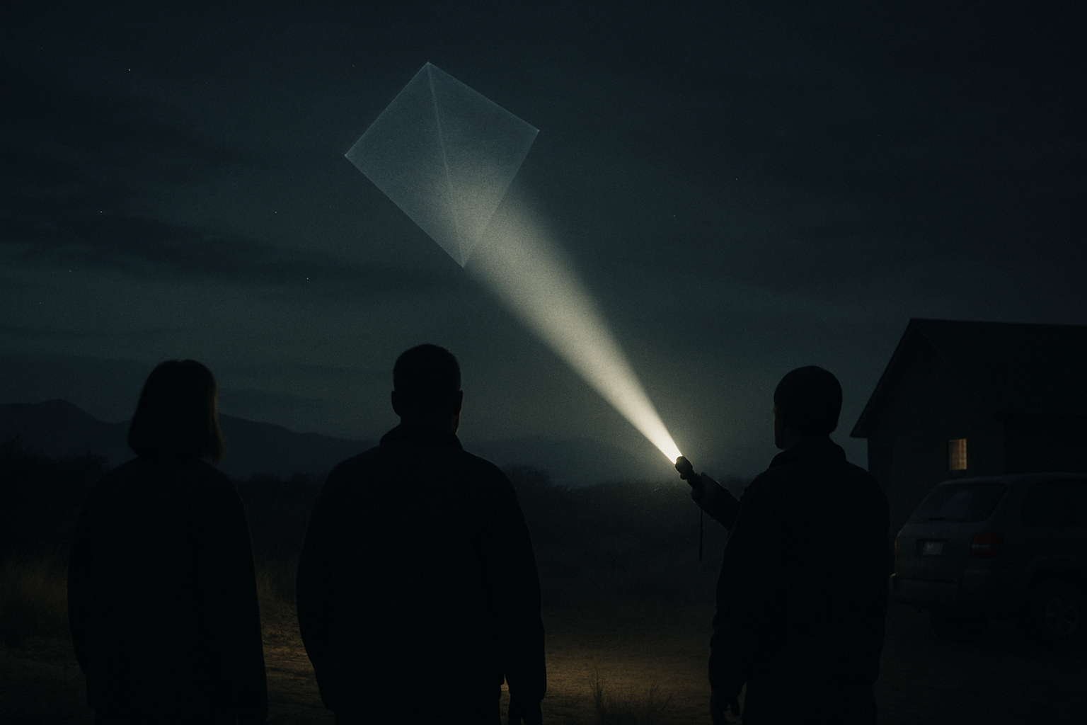 AI illustration of the Transparent Kite: a flashlight beam blocked by something invisible incident (3)